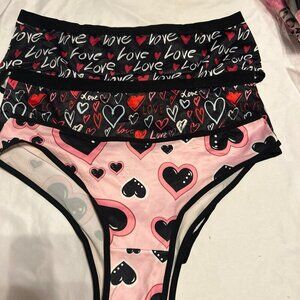 Morvia 3pk Love & Hearts High Leg Woman’s panties 1XL Lingerie Valentines
